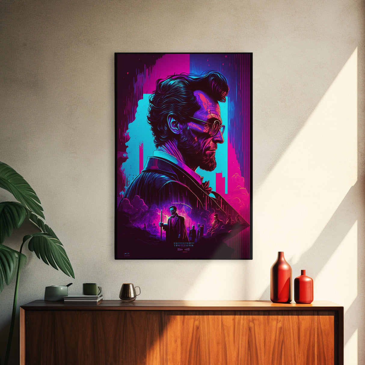 Synthwave Abraham Lincoln, Wall Art, Punk Rock Lincoln, Vampire Hunter, Goth Art, Retro Vibes Wall Art
