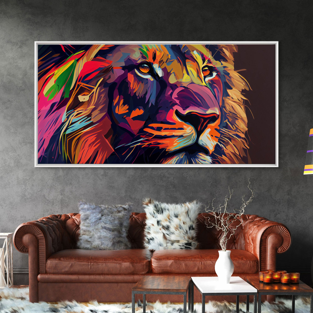 Pop Art Lion Framed Canvas Print Wall Art , Natural And Vivid Wall Decor , Modern Wall Art, Extra Large Wall Art, Lion Watercolor Painting