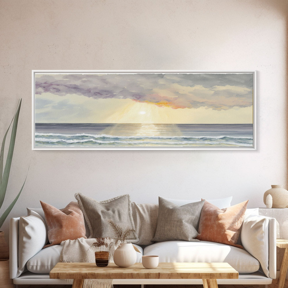 Panoramic Ocean Beach canvas prints Sea landscape Nautical photo Coastal canvas print Sea wave canvas Extra large wall art Ready to hang