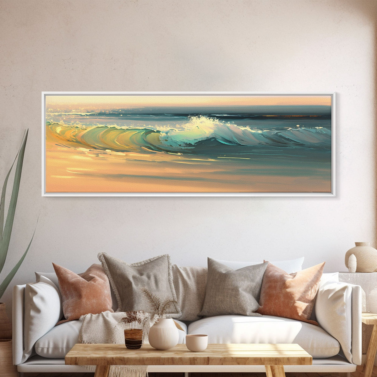 Panoramic Ocean Beach canvas prints Sea landscape Nautical photo Coastal canvas print Sea wave canvas Extra large wall art Ready to hang
