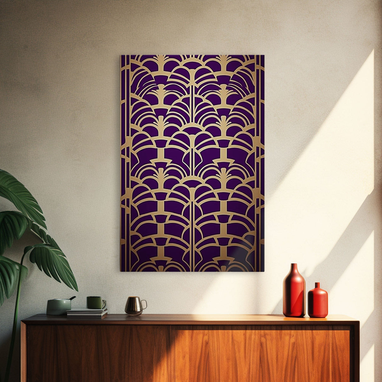 Midcentury Modern Wall art - Framed Canvas Print - Art Deco- Office decor - Purple & gold art - Ornament art - Abstract art - Geometric art