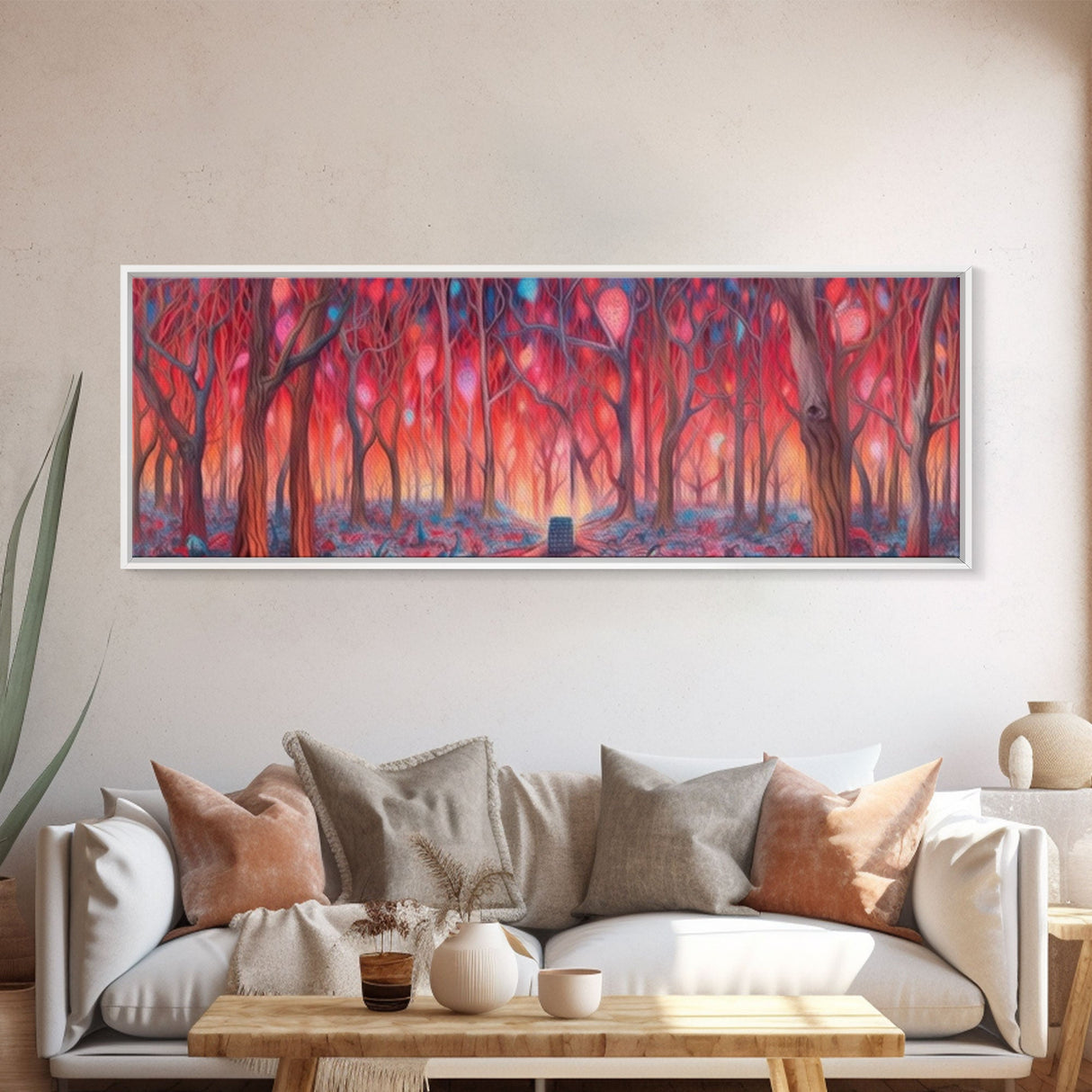 Enchanted Forest Art, Abstract Forest Art, Pink Forest, Pastel Wood, Wall Decor, Large Canvas Print, Panoramic, Wall Art, Canvas Print