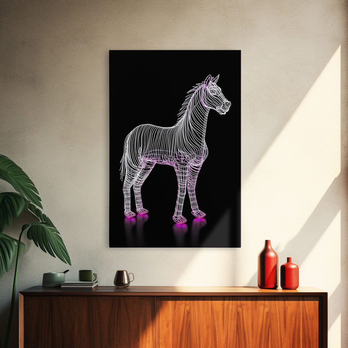 White Horse Wall Decor, Line Art, Animal Wall Art, 3D Wall Art, Minimalist Print, Wall Decor, Canvas Print, Wall Art, Framed Canvas
