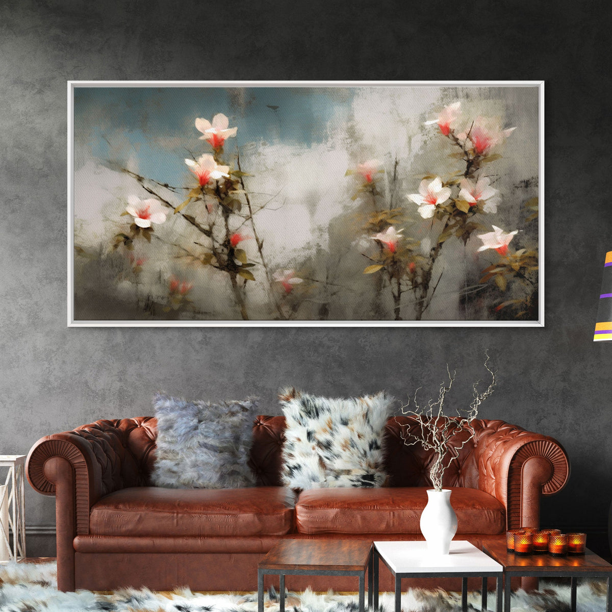 Wild Flowers Wall Decor, Floral Wall Art, Nature Print, Abstract Art, Panoramic Wall Decor, Canvas Print, Wall Art, Framed Canvas Art