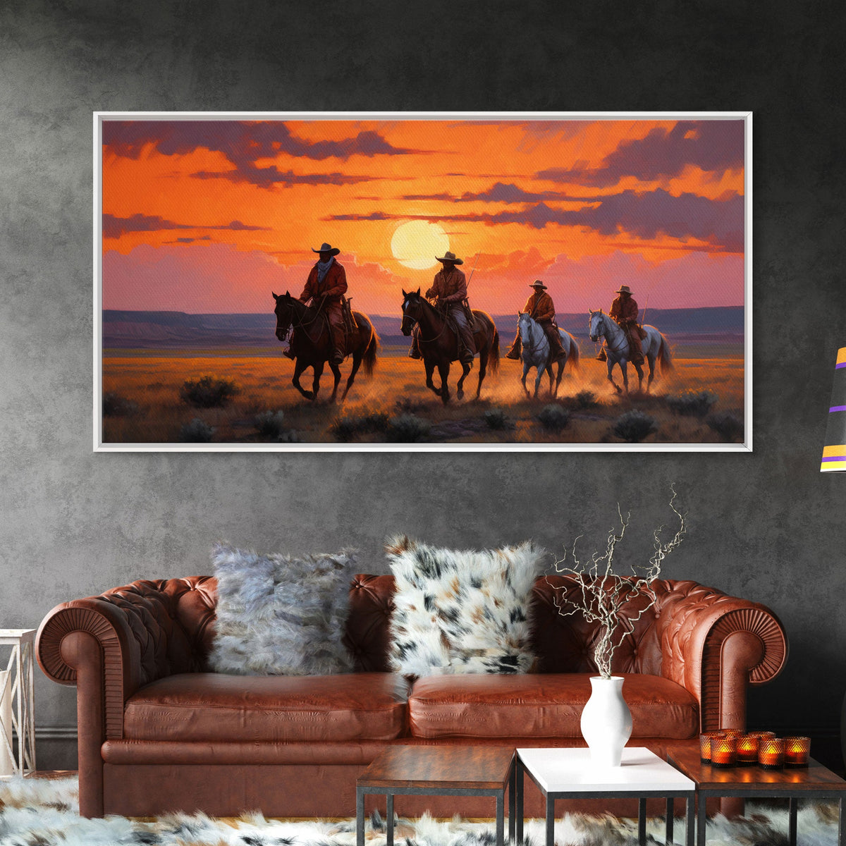 Cowboy Art, Horse Art, Western Wall Art, Panoramic Art, Wall Art, Canvas Art, Landscape Art, Western Wall Decor, First Home Gift, RV Decor