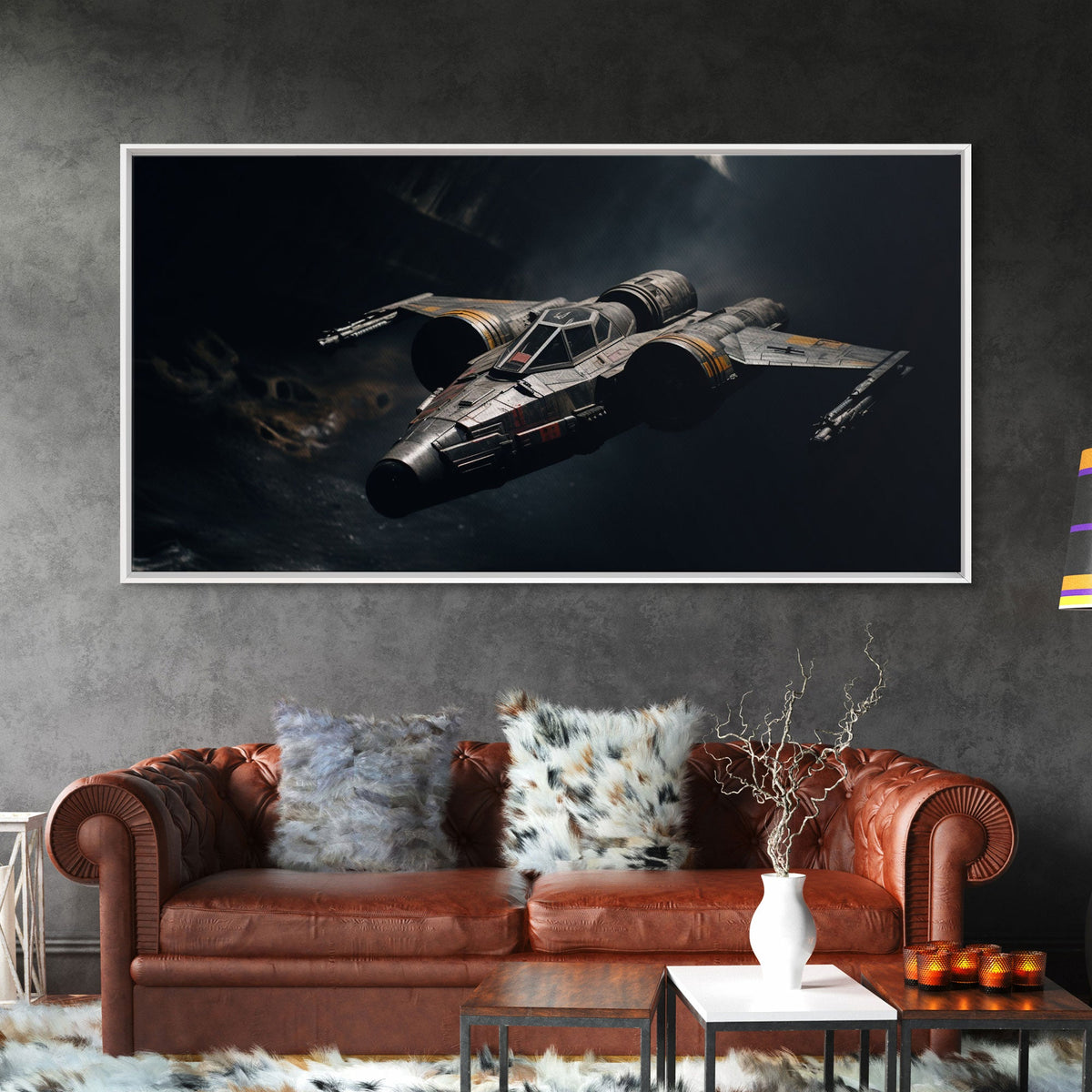 The Star Fighter, Cool Scifi Wall Art, Scifi Art, Framed Canvas Print, Gull Wing Space Ship, Unique Art, Alien Wall Art, Space Ship Art