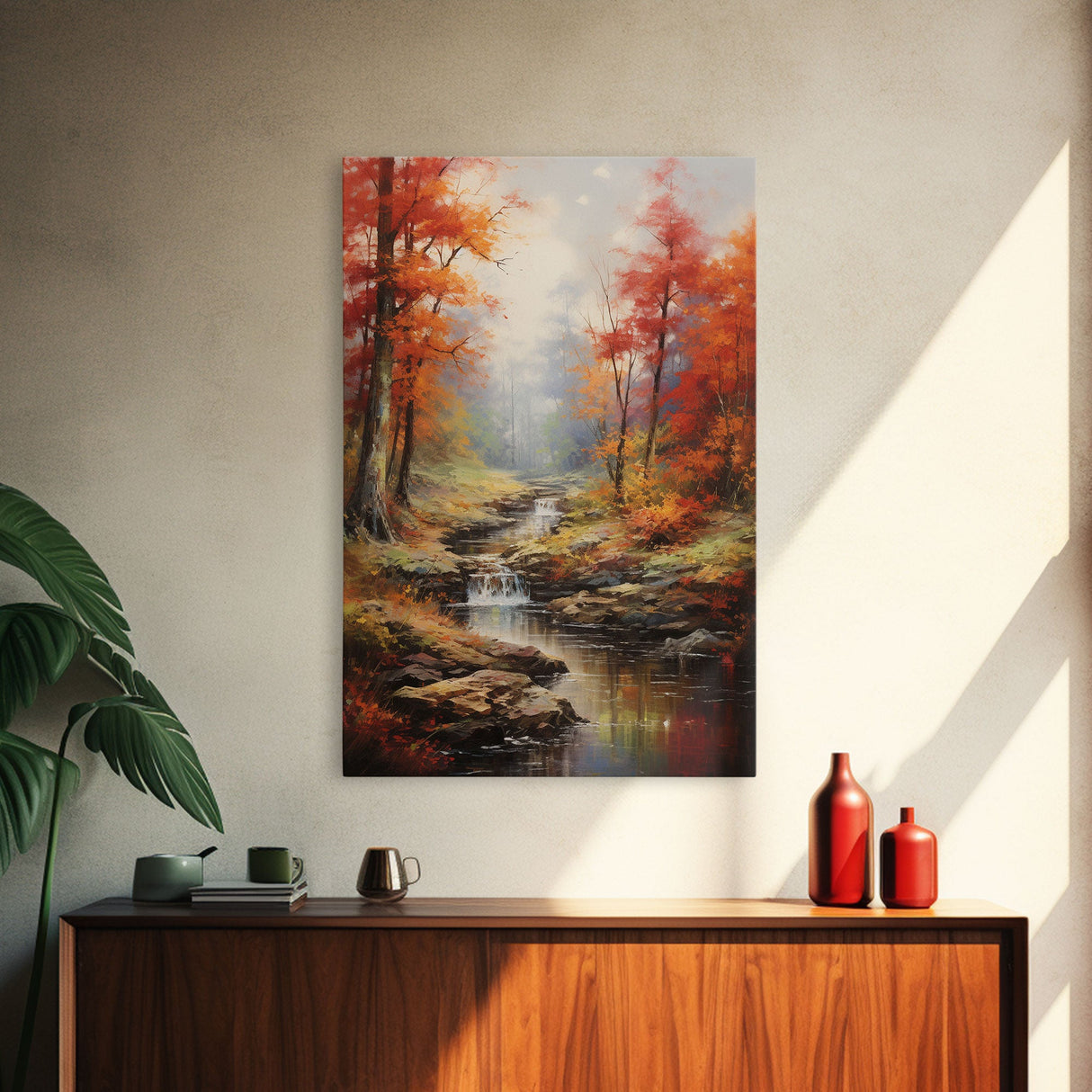 Stream, Forest Wall Art, Autumn Art Print, Canvas Print, Wall Art, Vertical Art, Nature Wall Art, Business Gift, Above Bed Art, Wall Decor