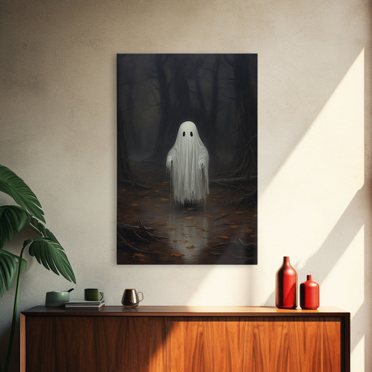 Cute Lil Boo, Ghost Print, Halloween Canvas Art, Framed Canvas Print, Funny Halloween Decor, Ghost Art, Victorian Goth Art
