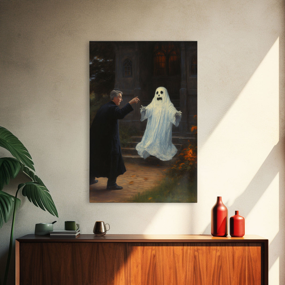 The Scared Ghost, Macabre Halloween Decor, Halloween Poster / Canvas Print, Framed Wall Art, Dark Academia Goth Art