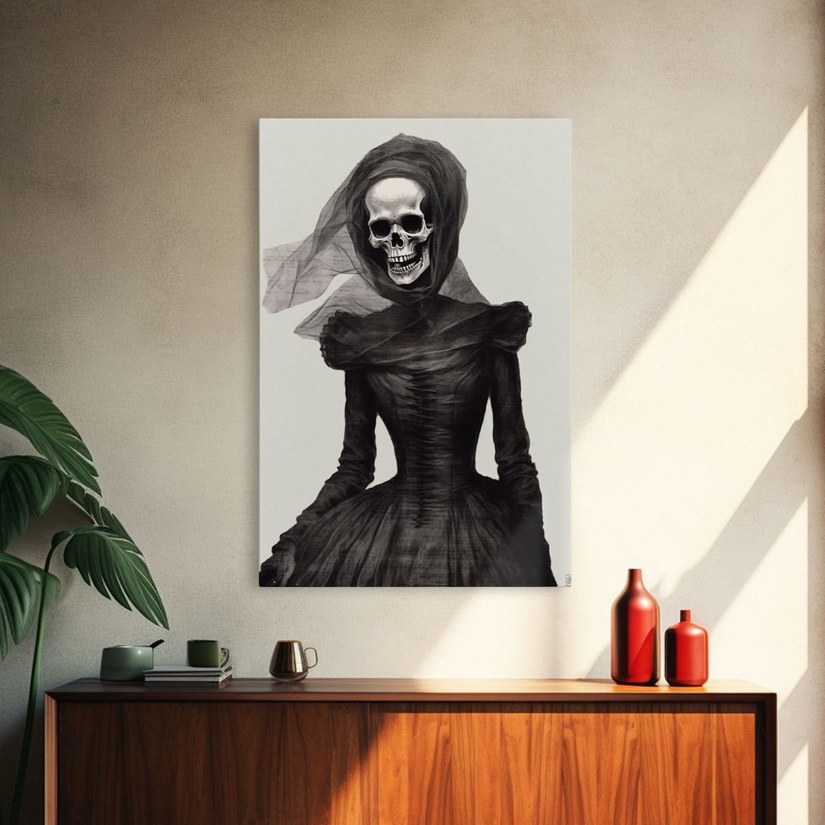 The Widow, Macabre Skeleton Painting, Halloween Canvas Print, Framed Canvas Wall Art, Horror Prints, Dark Arts Skeleton Painting