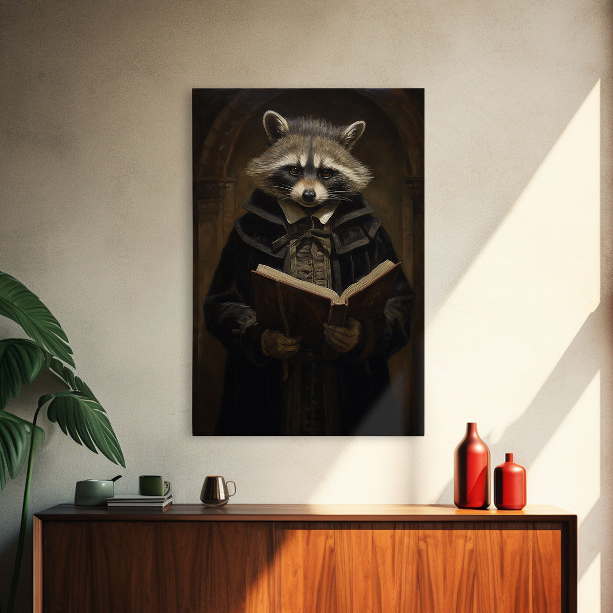 Funny Raccoon Art, Framed Canvas Print Or Poster, Funny Halloween Art, Victorian Raccoon Oil Painting Portrait, Victorian Preacher Raccoon