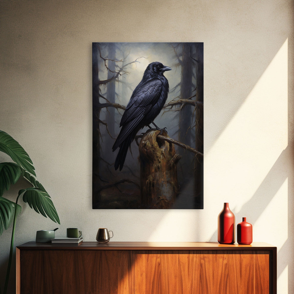The Raven, Cool Halloween Art, Framed Canvas Print, Dark Wall Art, Dark Academia, Goth Art, Hallowen Wall Decoration