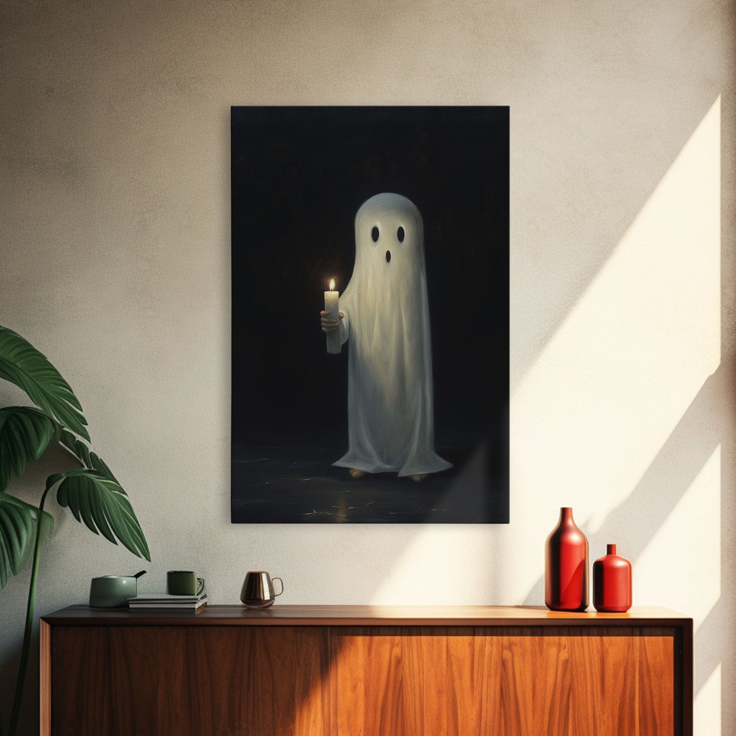 Ghost Holding A Candle Halloween Decor, Art Canvas Print, Spooky Ghost Wall Art, Fall Decor, Halloween wall decor, Funny Halloween Art