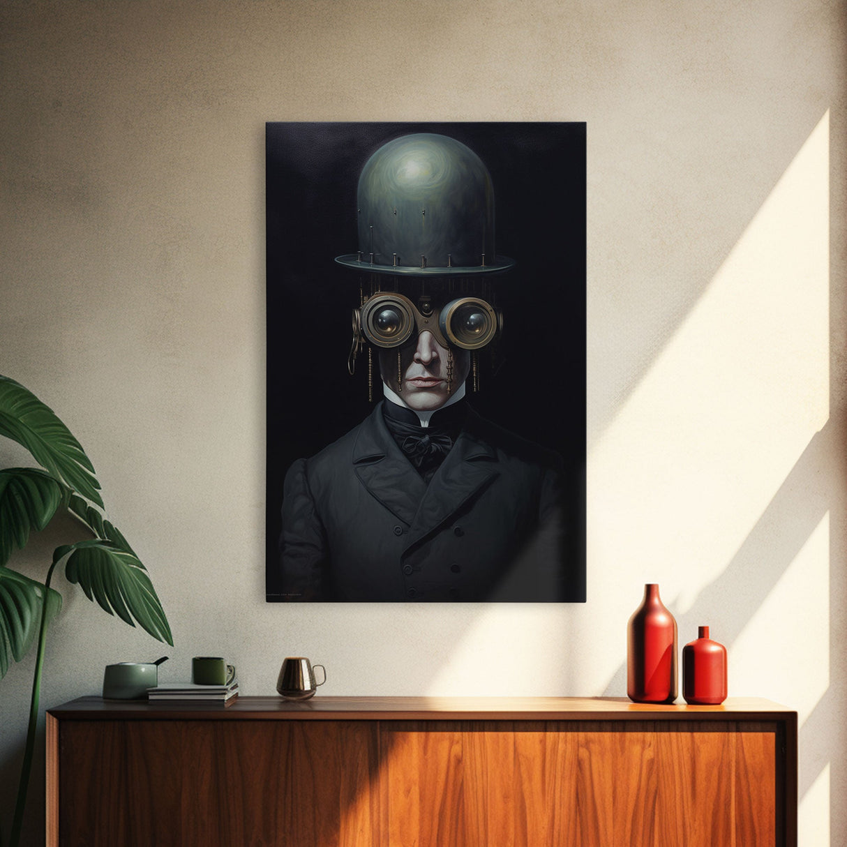 Portrait of a Victorian Steampunk Cyborg, Framed Canvas Print or Canvas, Cool Halloween Decor, Gothic Art