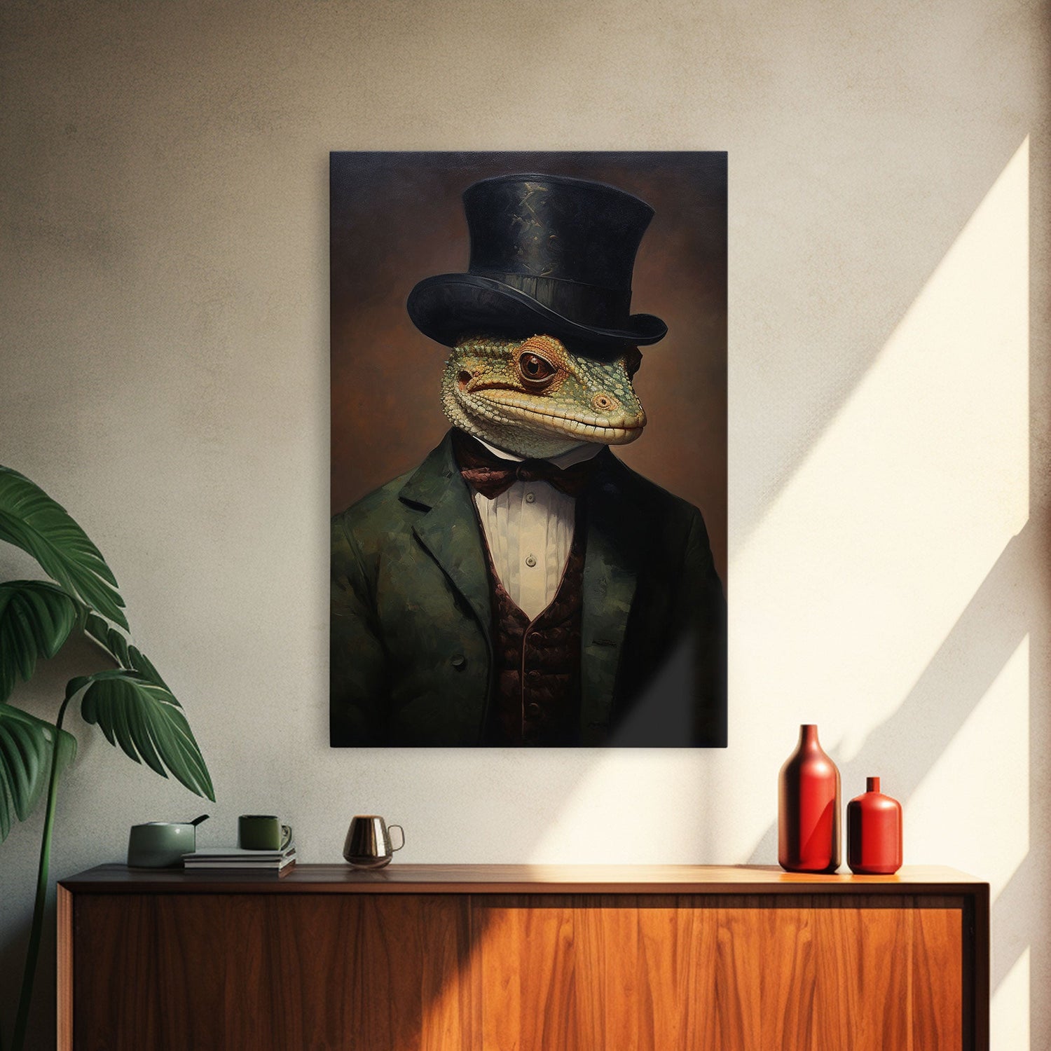 Dark Academia Victorian Gecko Art, Framed Canvas Print or Canvas, Halloween Art, Spooky Decor, Halloween Decoration