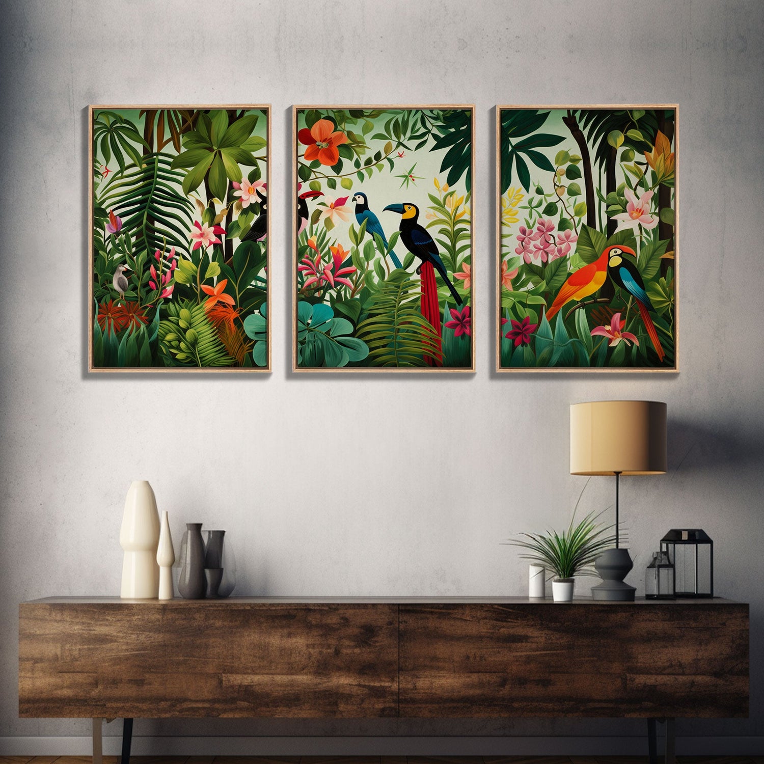 Tropical Wall Art, Birds Print, Animal Wall Art, Canvas Print, Wall Art, 3 Piece Wall Art, Jungle Print, Gaming Wall Decor, Kitchen Wall Art