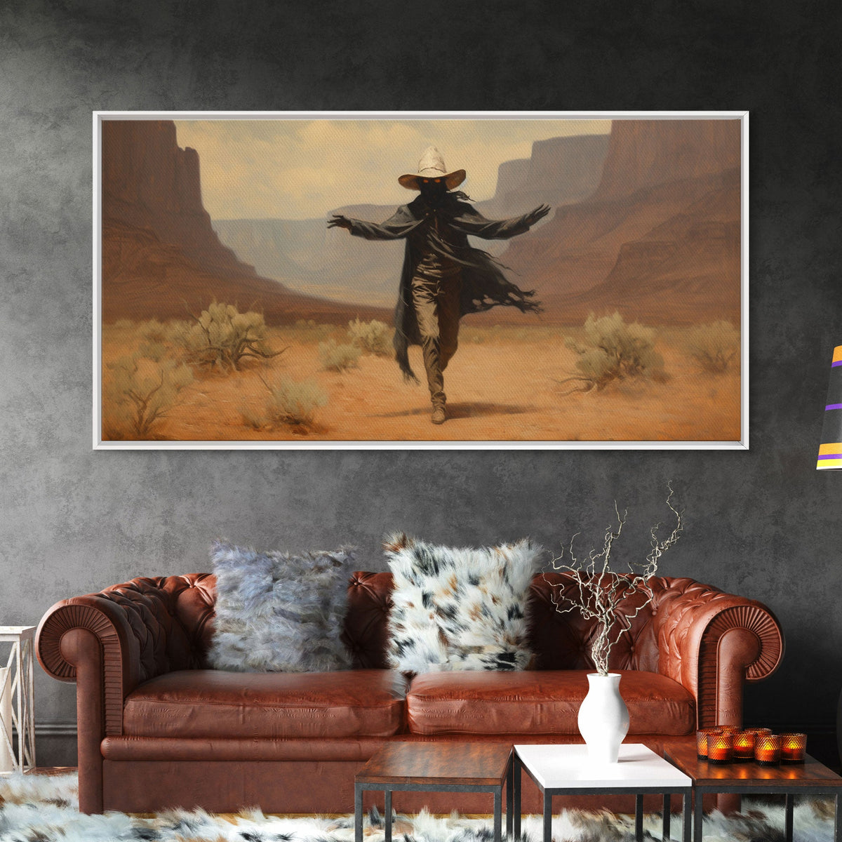 The Fabulous Ghost Cowboy Art, Framed Canvas Print, Halloween art, spooky decor, cowboy art, western decor, ghost art