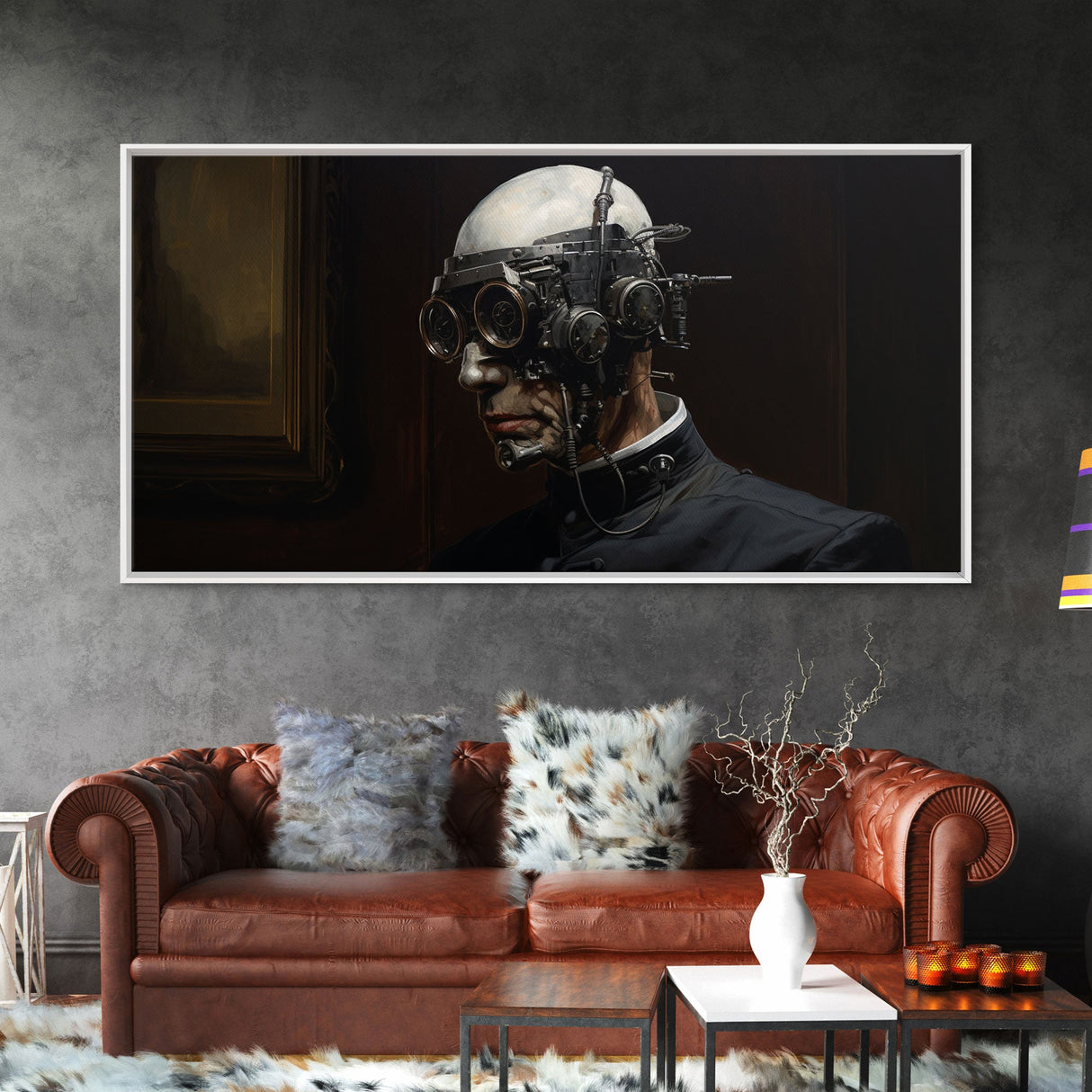 Victorian Steampunk Cyborg, Framed Canvas Print, Horror Prints, Halloween Wall Art, Halloween Themed Decor