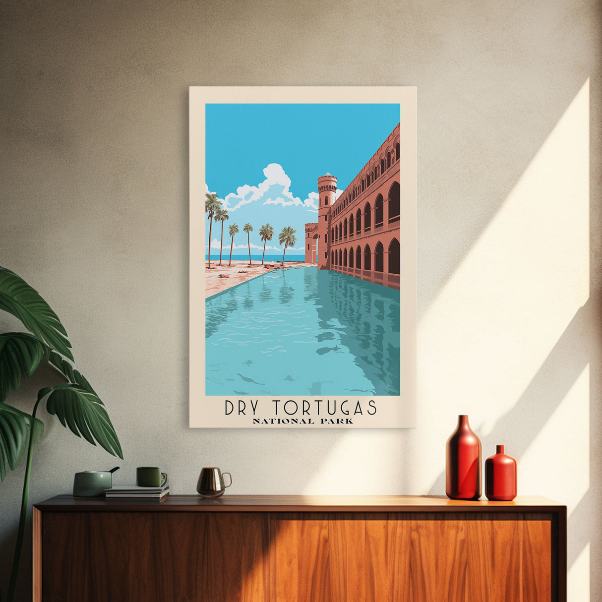 Dry Tortugas National Park Florida Travel Art, National Park Print, Minimalist Travel Art, Midcentury Modern Style Landscape Painting