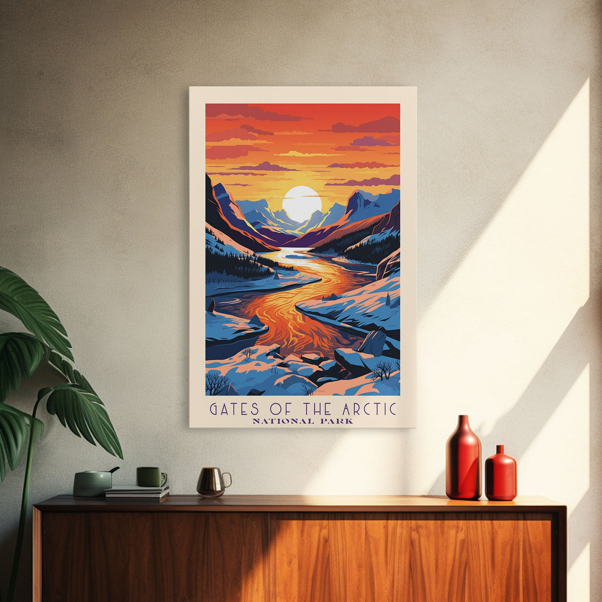 Gates Of The Arctic National Park Travel Art, National Park Print, Minimalist Travel Art, Midcentury Modern Style Landscape Painting