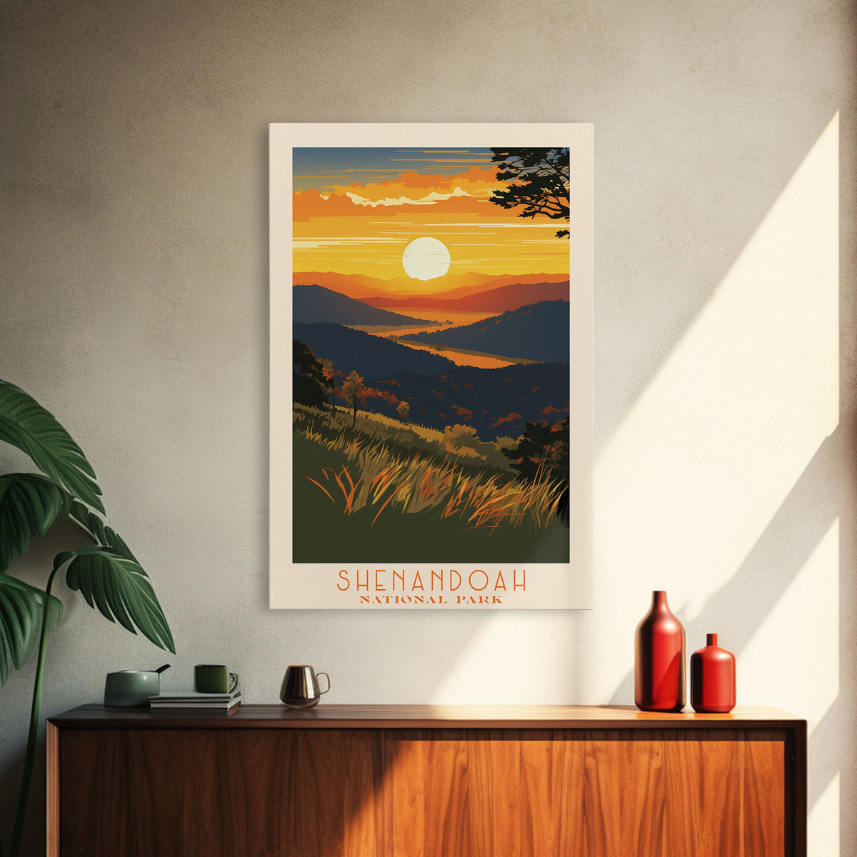 Shenandoah National Park Virginia Travel Art, National Park Print, Minimalist Travel Art, Midcentury Modern Style Landscape Painting