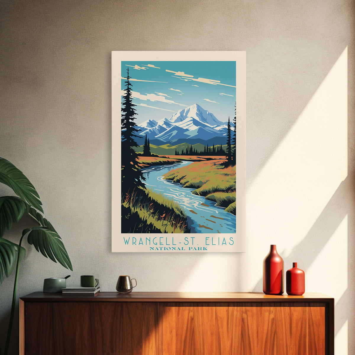 Wrangell St. Elias National Park, Alaska Travel Art, National Park Print, Minimalist Travel Art, Midcentury Modern Retro Style Landscape