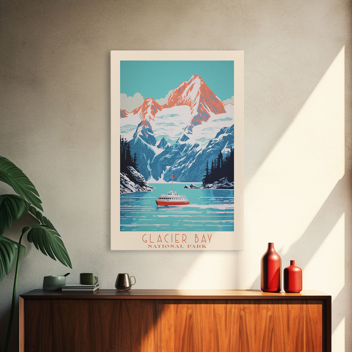 Glacier Bay National Park Alaska Travel Art, National Park Print, Minimalist Travel Art, Midcentury Modern Style Landscape Painting