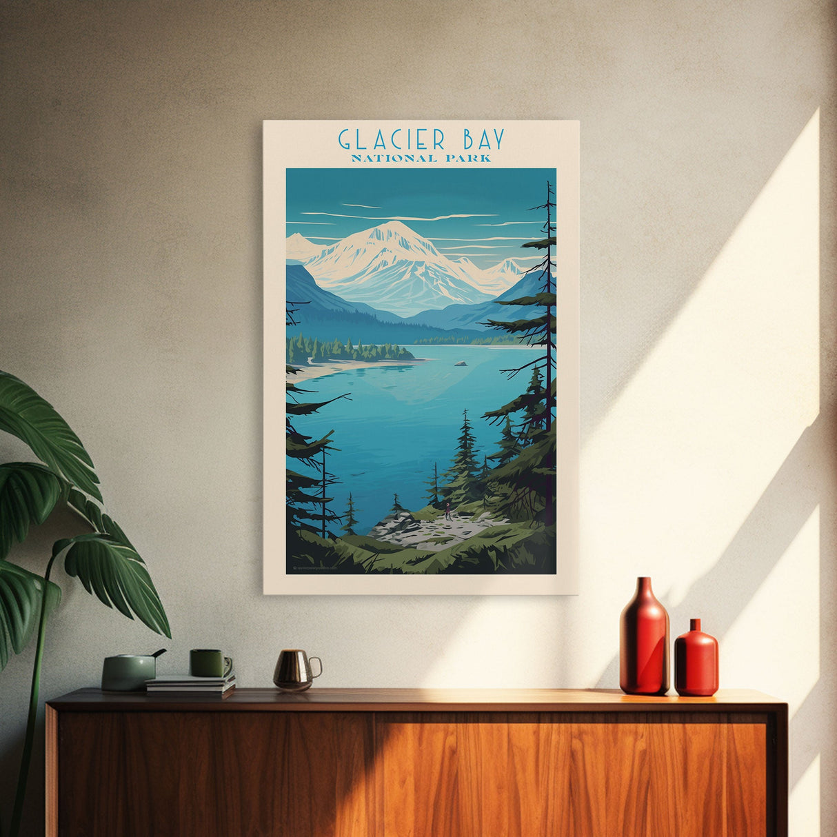 Glacier Bay National Park Alaska Travel Art, National Park Print, Minimalist Travel Art, Midcentury Modern Style Landscape Painting