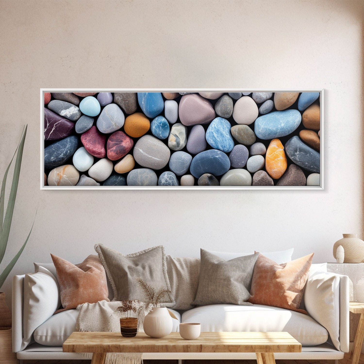 The Lake Bed, Photography Print Wall Art, Framed Canvas Print, Panoramic Extra Large Wall Decor, Stones and Rocks Photography