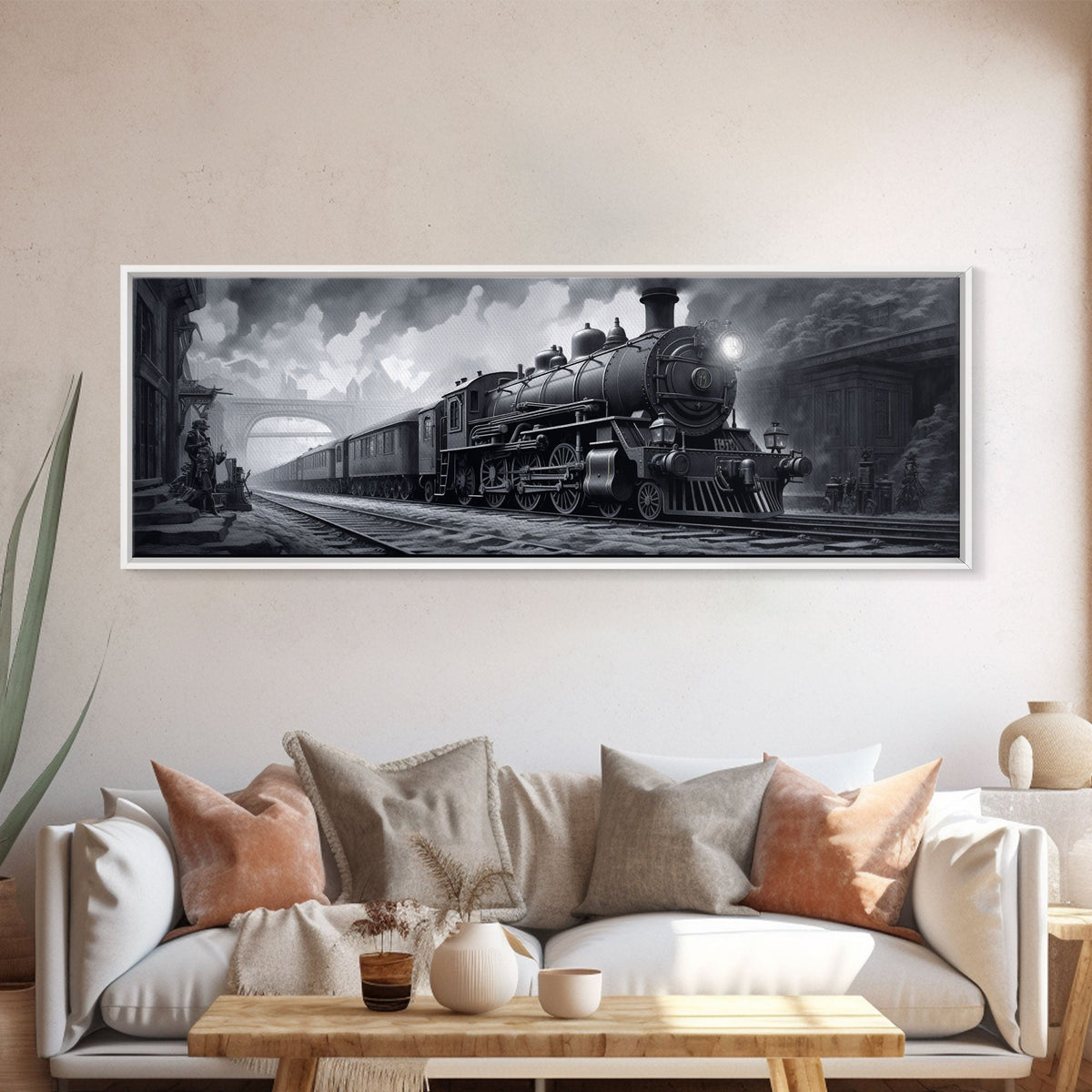 Steam Train Wall Art Framed Canvas Print, Framed Art, Train Decor, Conductor Art, Train Art, Train Gifts