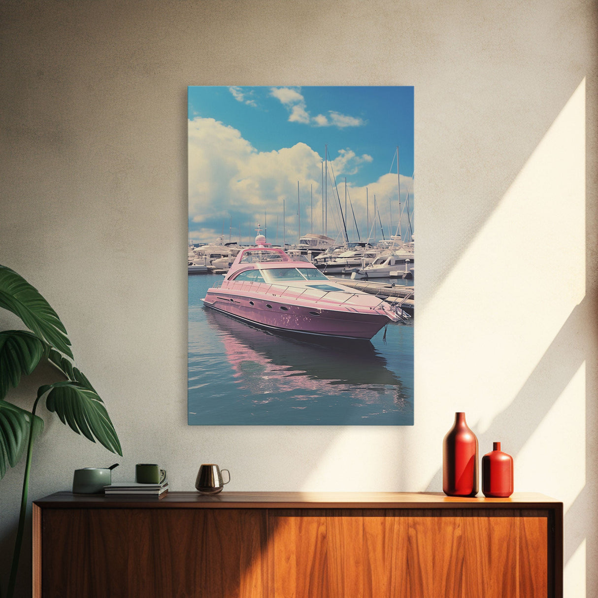 Pink Boat, Ocean Wall Art, Nautical Wall Art, Canvas Print, Wall Hanging, Portrait Art, Travel Print, Modern Art Prints, Girls Room Decor