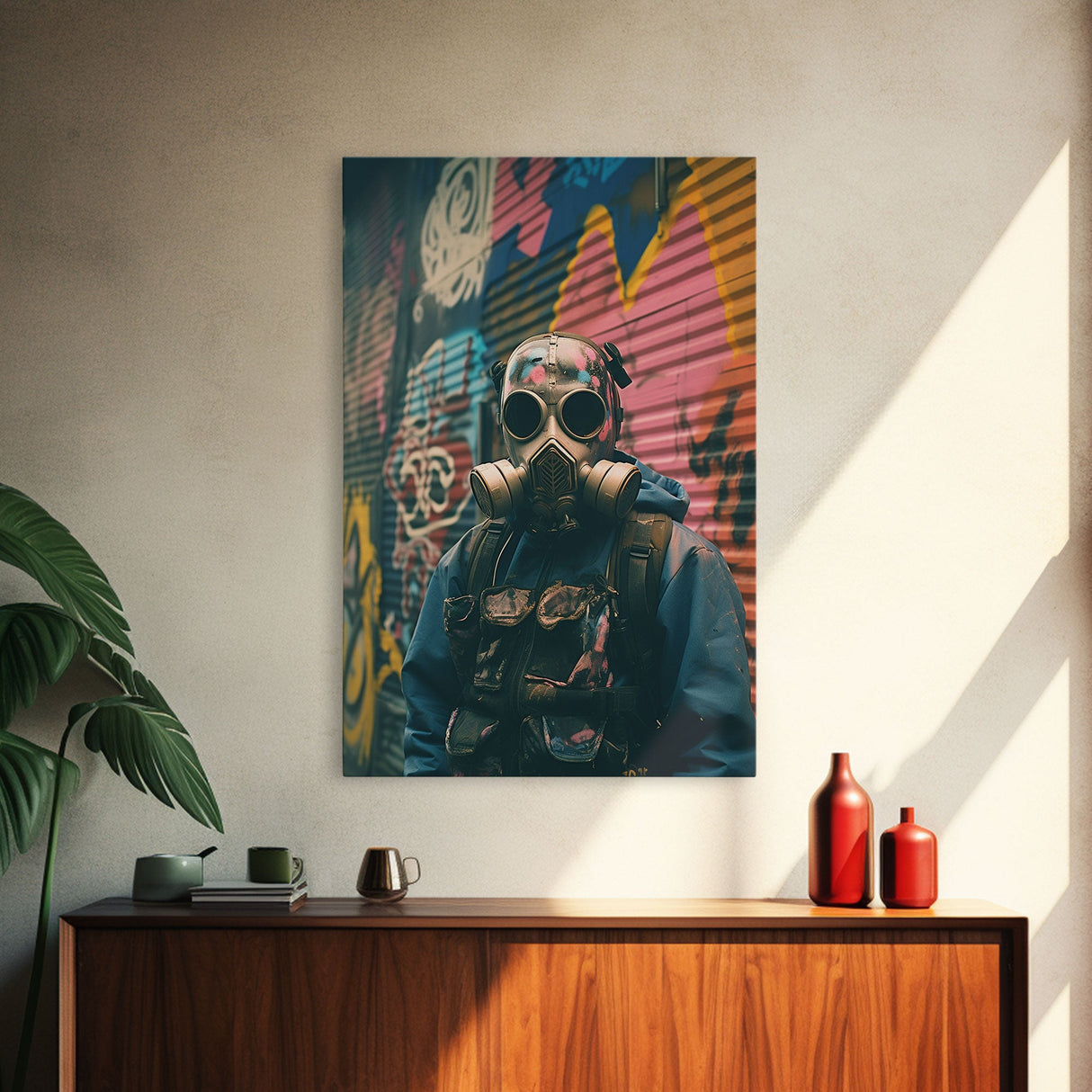 Gas Mask, Urban Wall Art, Graffiti, Canvas Print, Wall Hanging, Portrait Art, Bedroom Prints, Modern Home Decor, Dorm Room Art, RV Decor
