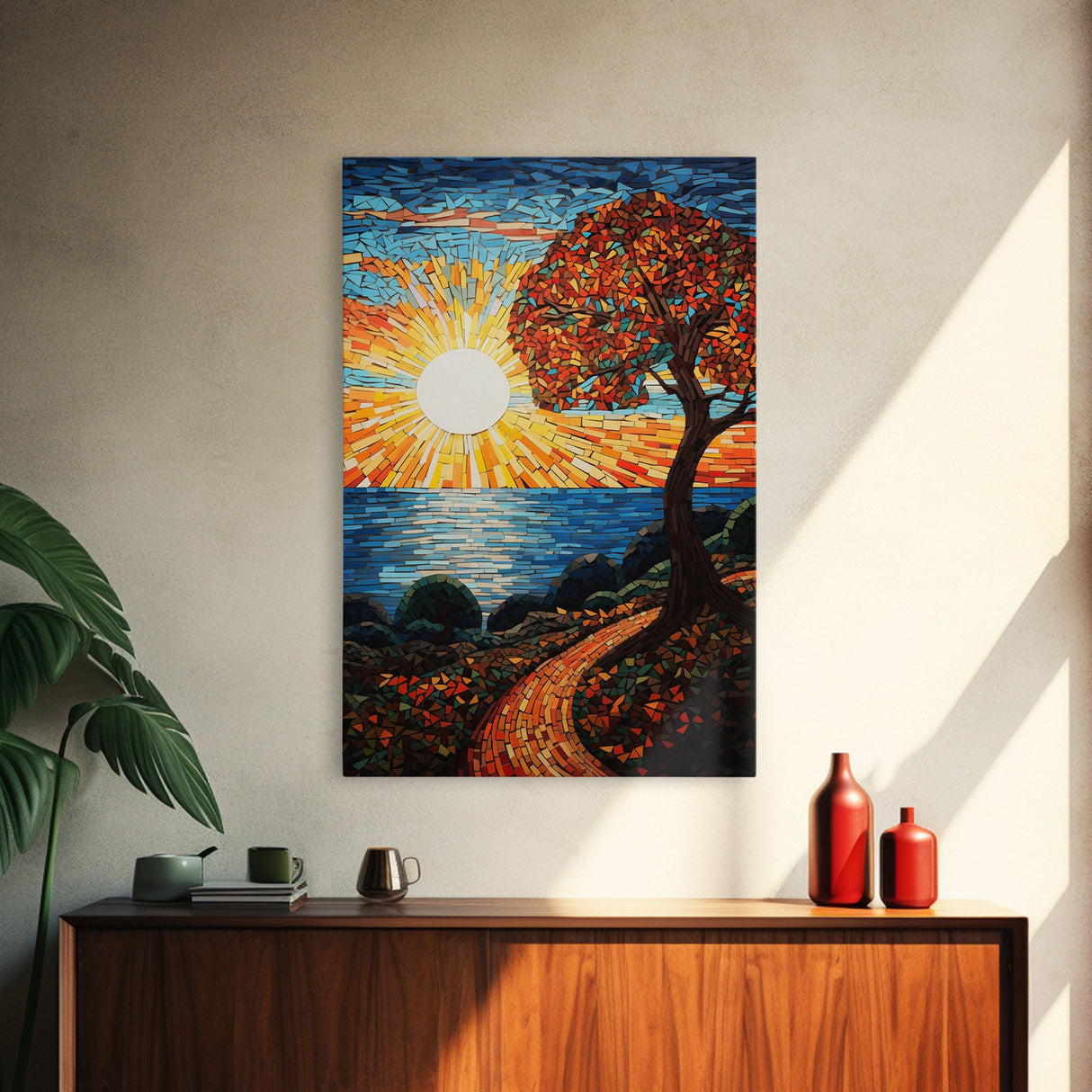 Ocean Wall Art, Sunset, Abstract Art, Tree Wall Art, Canvas Print, Wall Hanging, Portrait Art, Gift For Coworker, RV Decor, House Wall Art