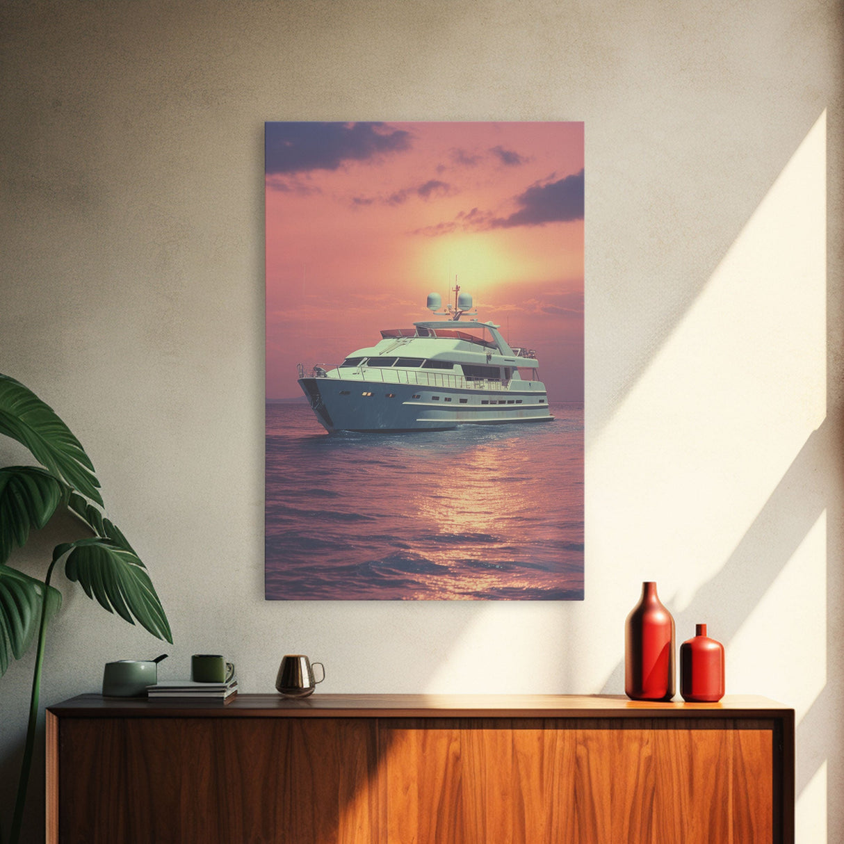 Yacht Art, Ocean Wall Art, Seascape, Sunset, Canvas Print, Wall Hanging, Portrait Art, Retirement Gifts, Beach House Wall Art, Travel Print