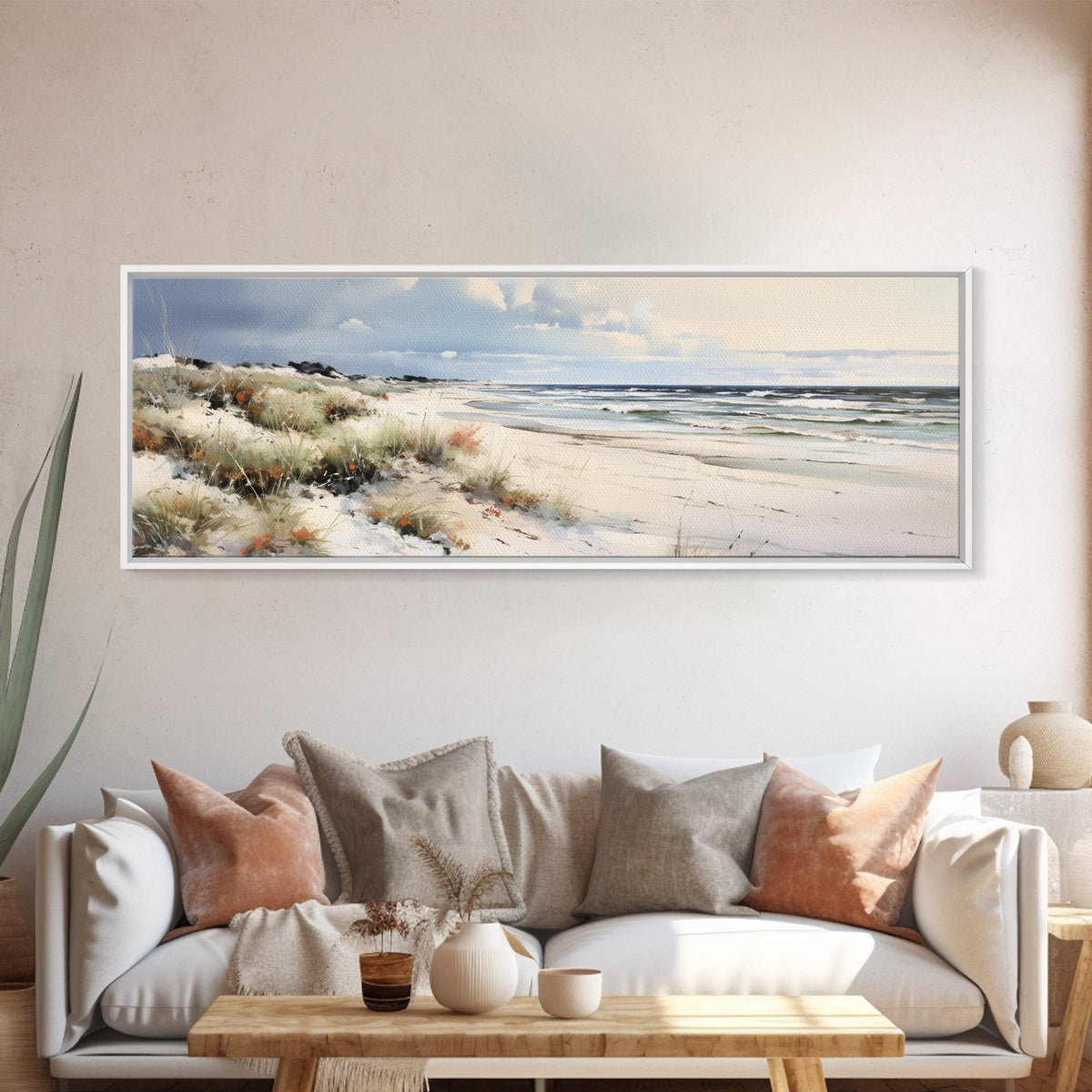 Panoramic Ocean Beach canvas prints Sea landscape Nautical photo Coastal Framed Art Sea wave canvas Extra large wall art Ready to hang