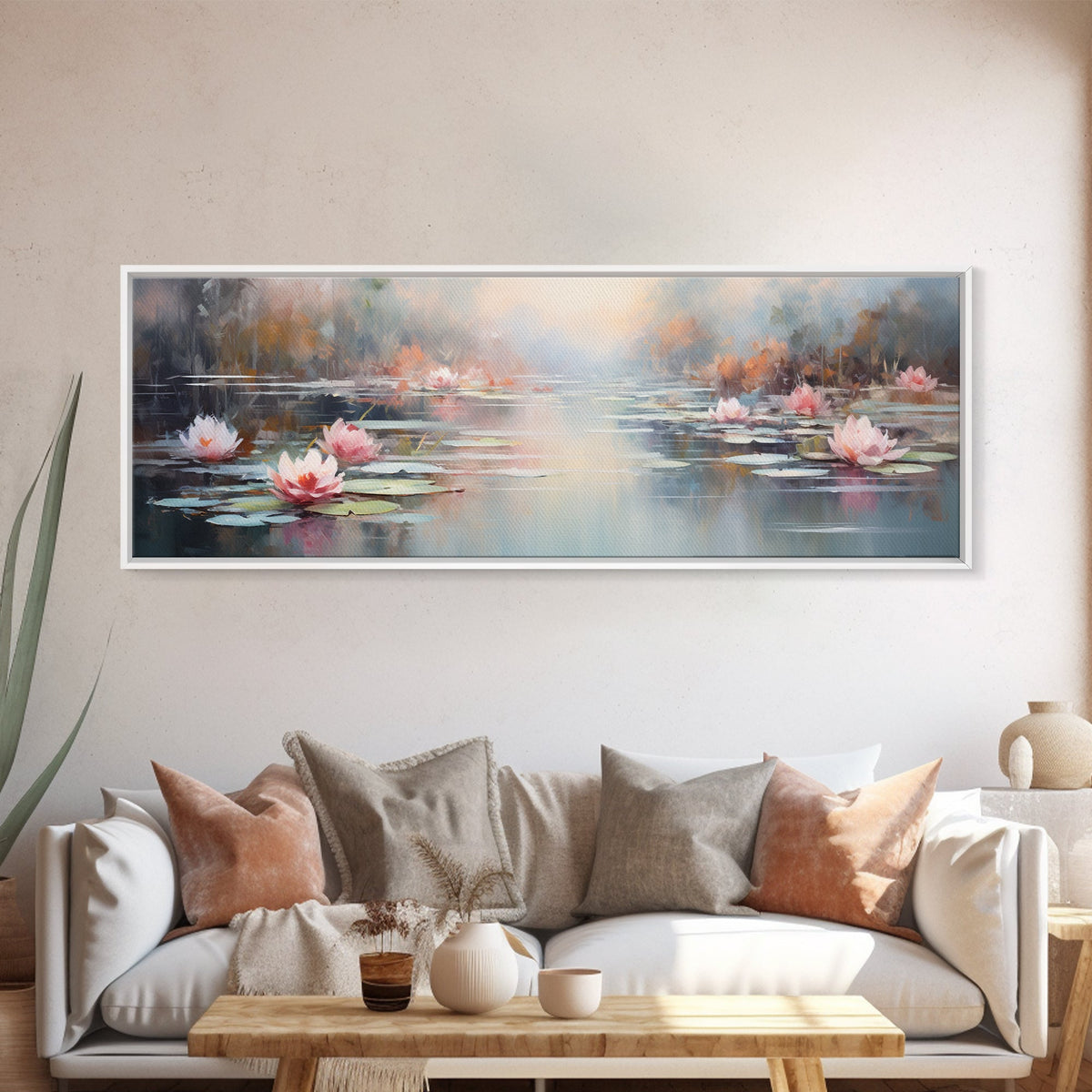 White Water Lilies Fantasy Decor, Framed Canvas Print, Ready To Hang, Floral Wall Art, Home Decor, Springtime Art, Farmhouse Art