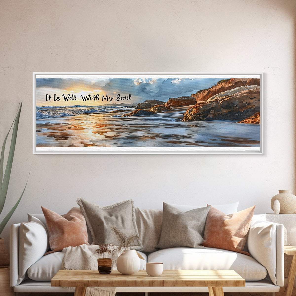 It Is Well With My Soul Beach & Coastal Canvas Wall Art, Christian Wall Art, Coastal Beach Painting, Farmhouse Beach Coastal Wall Art