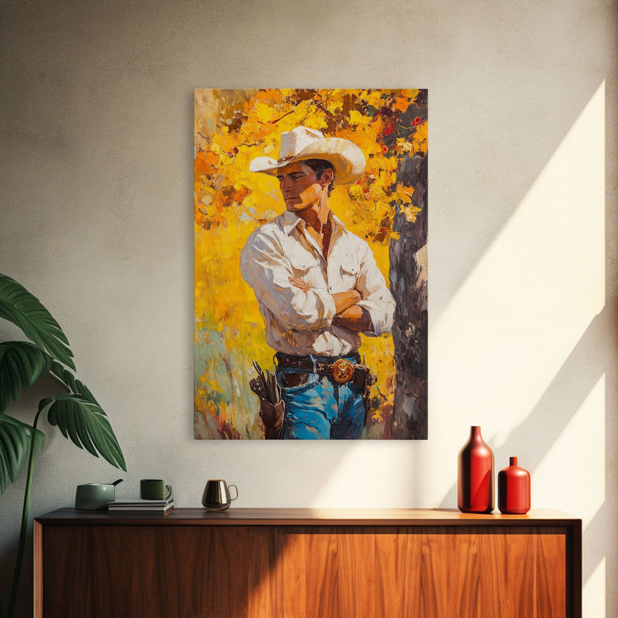 Cowboy with Autumn Foliage Canvas Print, Vibrant Fall Decor, Perfect Fall Wall Art, Seasonal Home Decor, Western Art, Framed Canvas Print