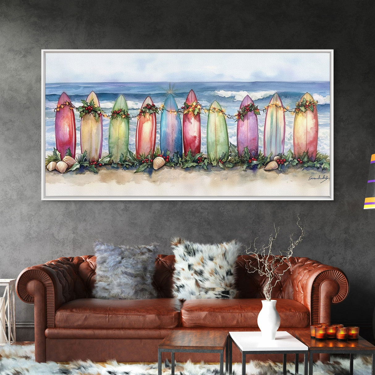Christmas beach art, tropical Christmas decor, Christmas wall art, canvas print, beach Christmas decor, holiday wall art