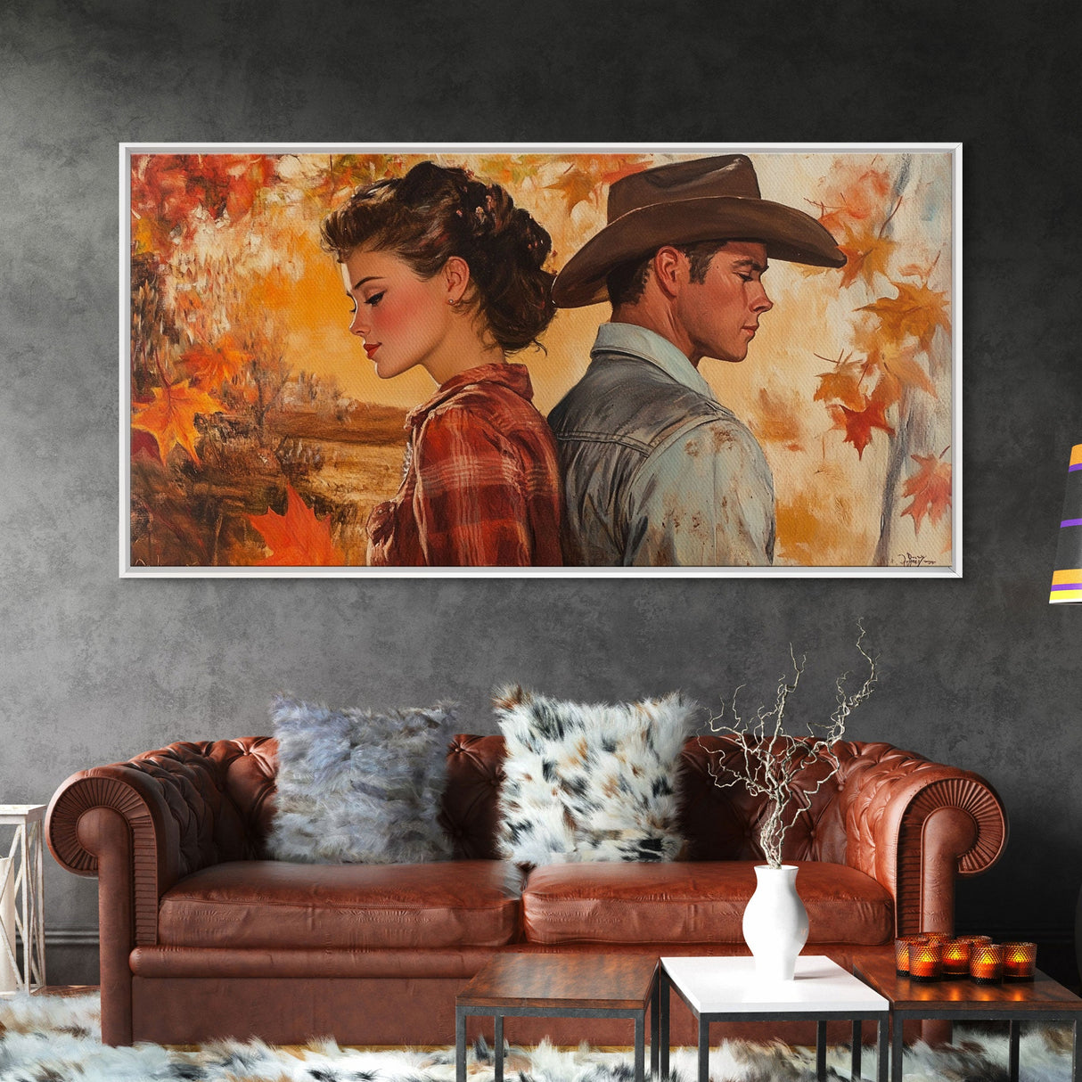 Framed Canvas Print Cowboy Gazing Over Snowy Landscape Western Horse Rider Winter Mountain Art Winter Wonderland Wall Art