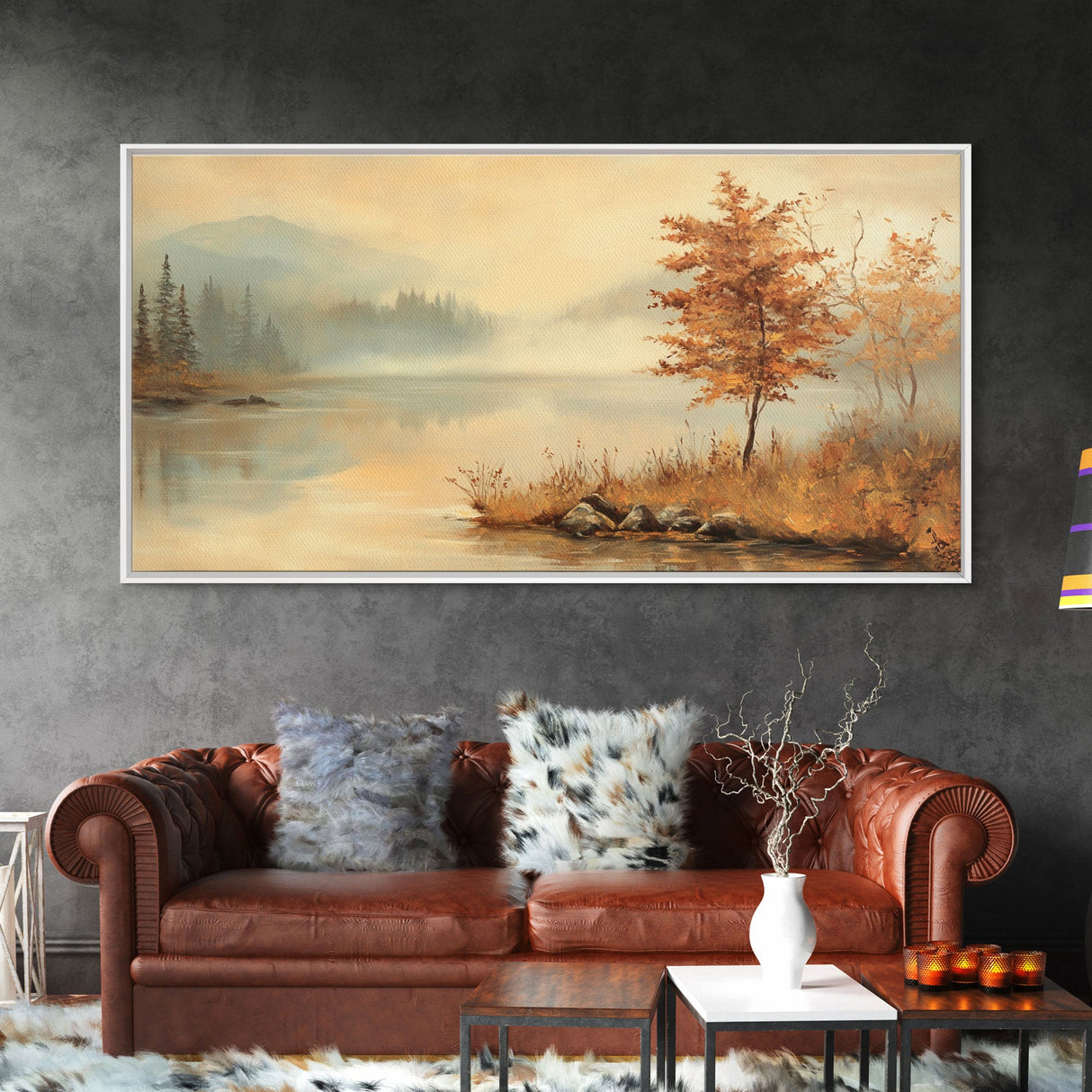 Fall In The Countryside, Moody Wall Decor, Framed Canvas Print, Seasonal Autumn Decor