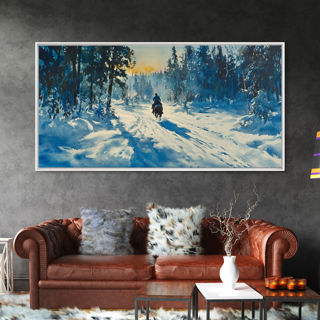 Cowboy And Cattle In Autumn Framed Canvas Print Tall Art Fall Country Landscape Western Home Decor Rustic Farmhouse Wall Art Autumn Gift