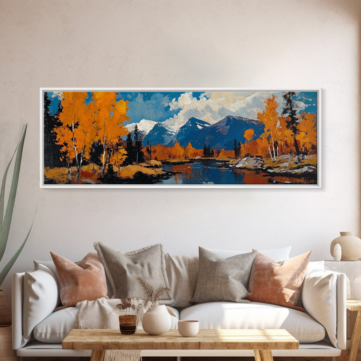 Large Framed Vintage Fall Landscape Wall Art - Oil Painting Print - Living Room Wall Art - Canvas Wall Art - Mountain Painting