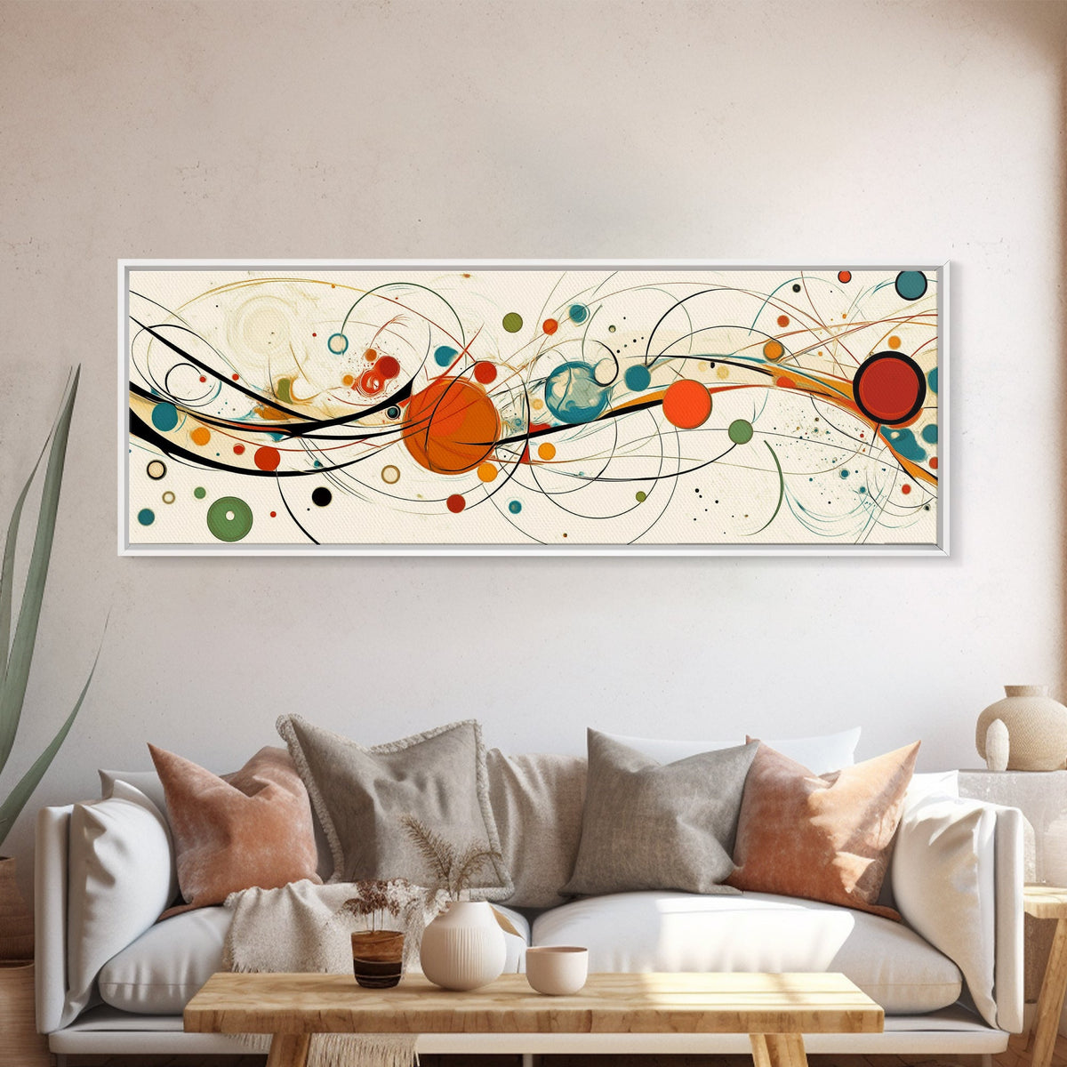 Retro Atomic Age Inspired Abstract Art, Framed Canvas Print, Solar System in Abstract, Mid-century modern Inspired Vintage Art