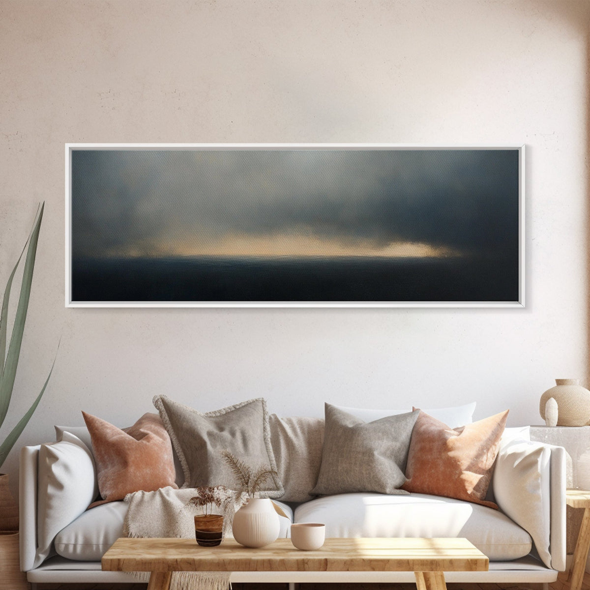 Clouds Over a Stormy Sea, Landscape Oil Painting Print, Panoramic Wall Art, Nature Framed Gallery Art For Living Room Ready To Hang