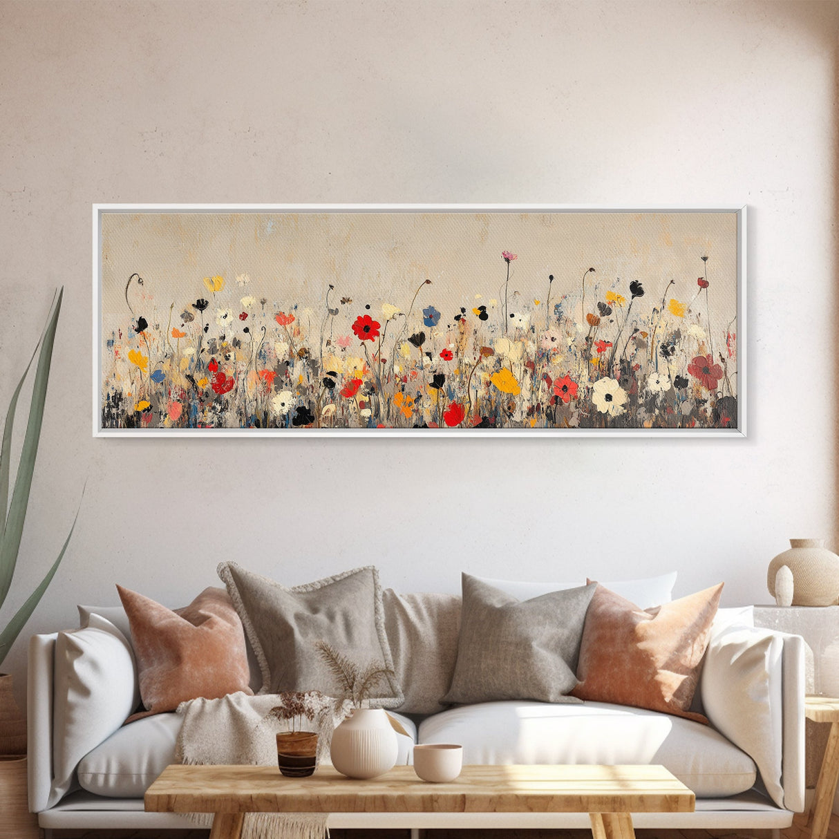 Muted Wild Flowers On White Background, Framed Canvas Print, Mother's Day Gift Idea, Wood Frame, Rustic Art, Farmhouse Decor, Boho Art