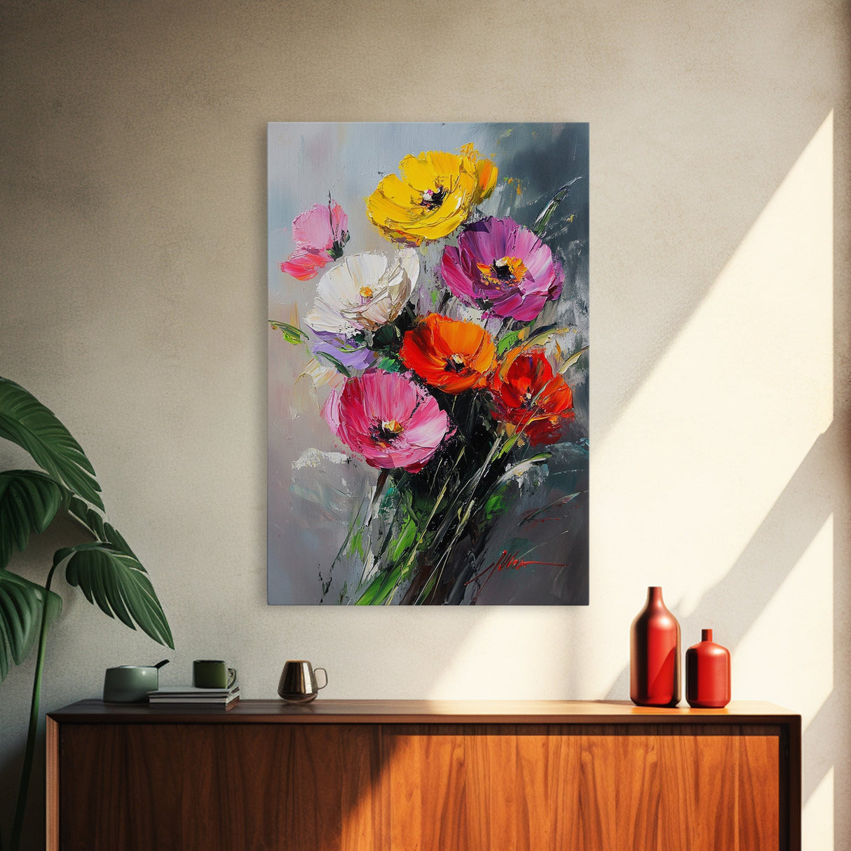 Wild Flower Painting Print On Canvas, Wood Framed Wall Art, Original Art, Flowers Painting, Floral Print, Modern Art, Living Room Wall Art