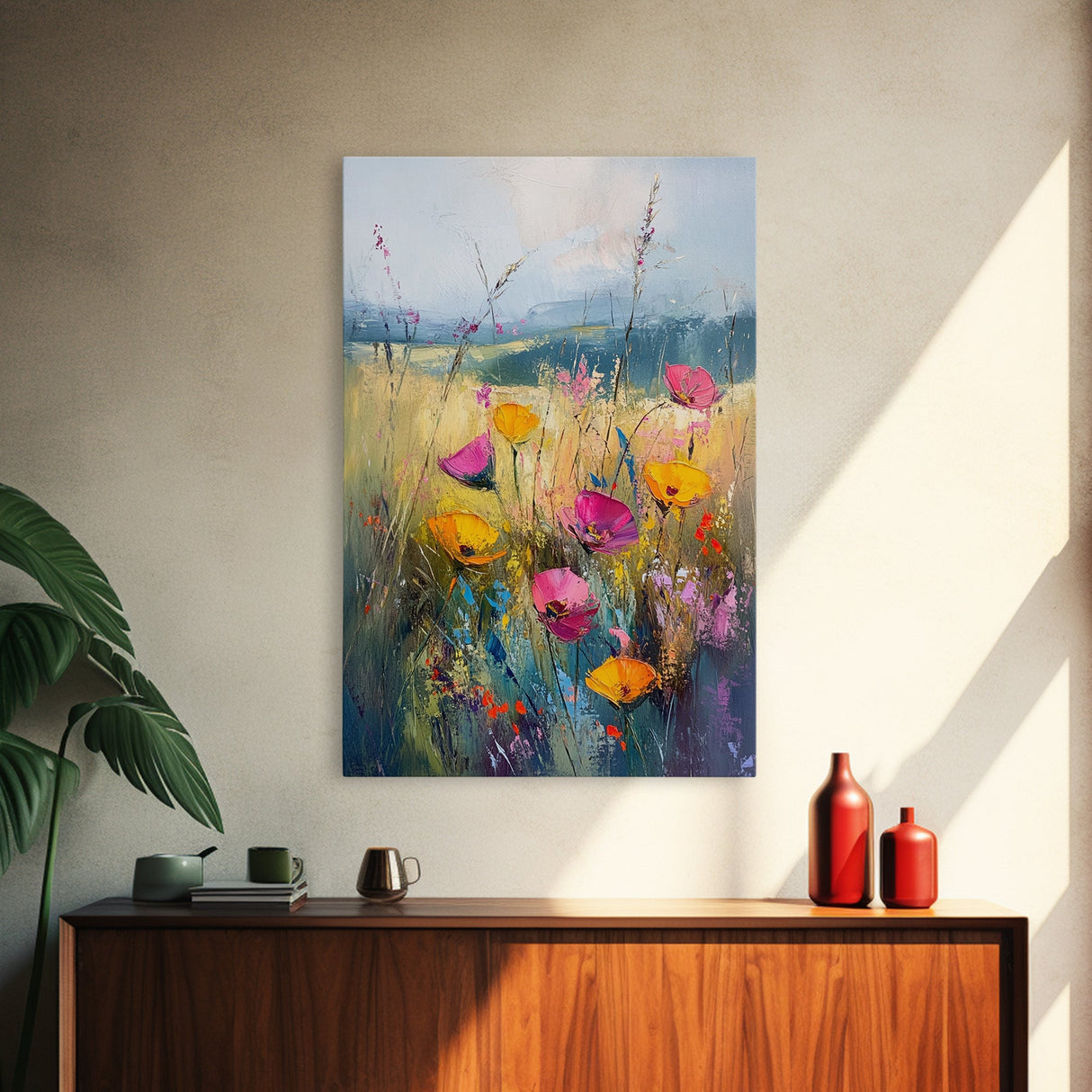 Small Wild Flower Painting Print, Wood Framed Canvas, Botanical Wall Art, Extra Large Art, Oversized Home Decor, Gallery Wall Decor, Wildflower Art