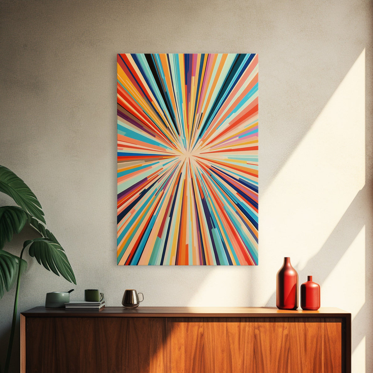 Mid Century Modern Art - Light Speed Tunnel - Vertical Tall Narrow Wall Art - Retro Loft Art - Large Wall Art Painting - Geometric Abstract MCM Art
