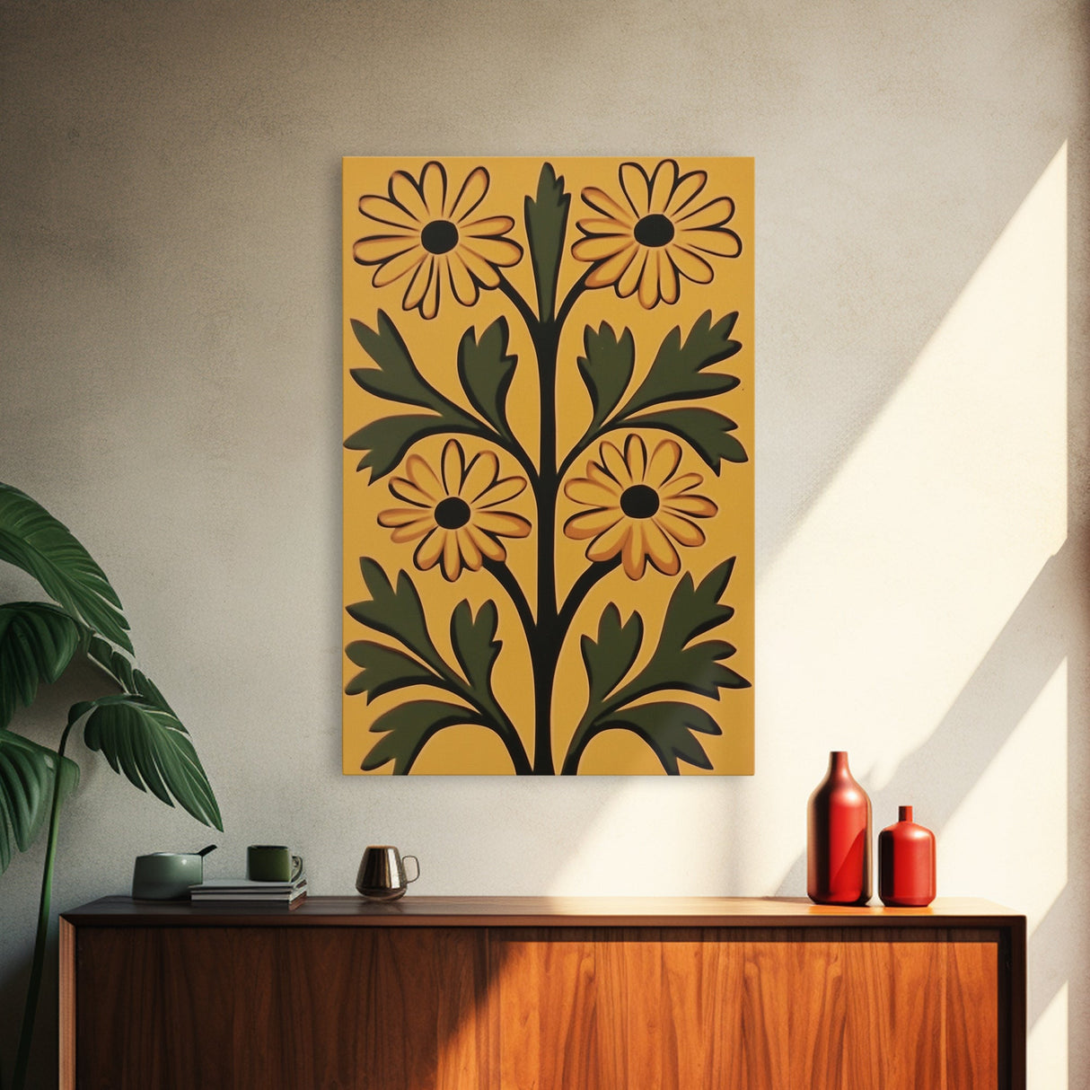 Boho Flower Wall Art, Canvas Print, Artful Boho Flower Art Print, Abstract Botanical Wall Art, Aesthetic Botanical Living Room Decor